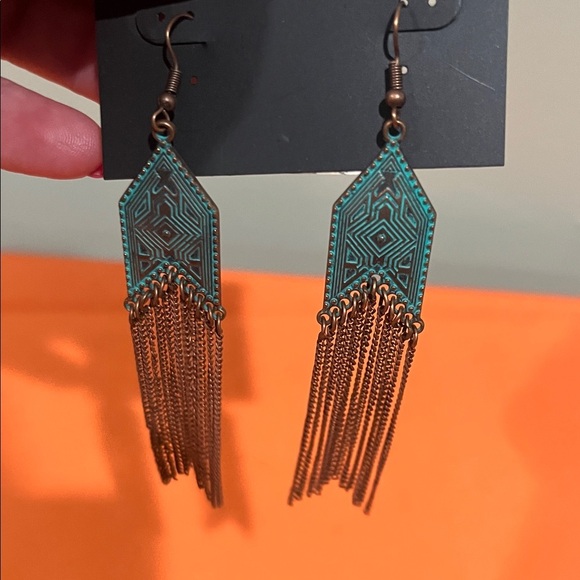 Elegant Turquoise and Black Fringe Earrings - Picture 3 of 6
